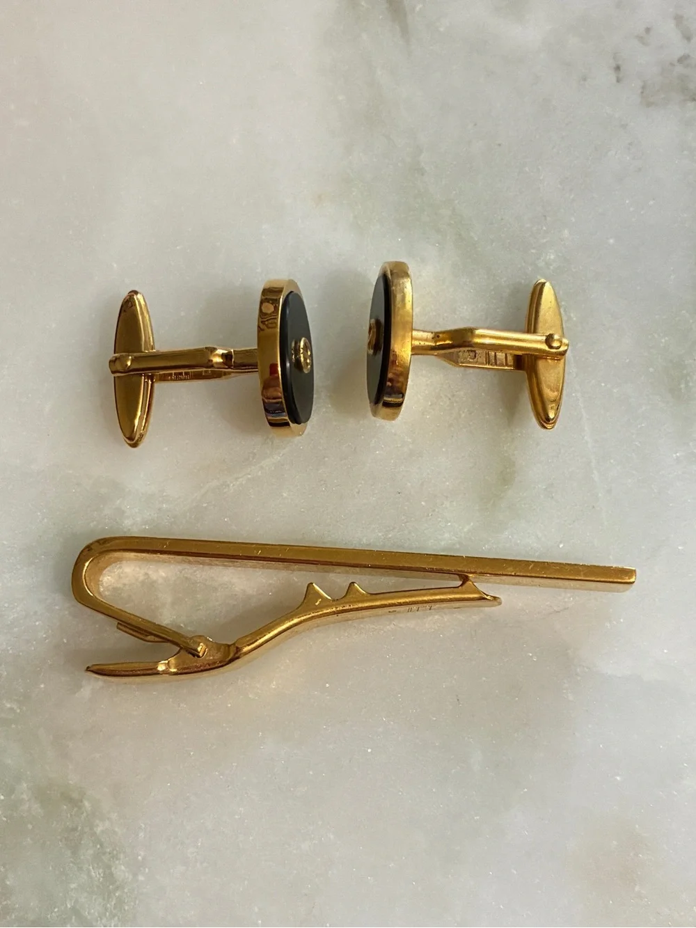 Dunhill Cuff Links + Tie Clip Set